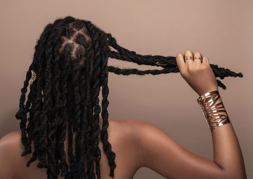 Woman with locs rear view