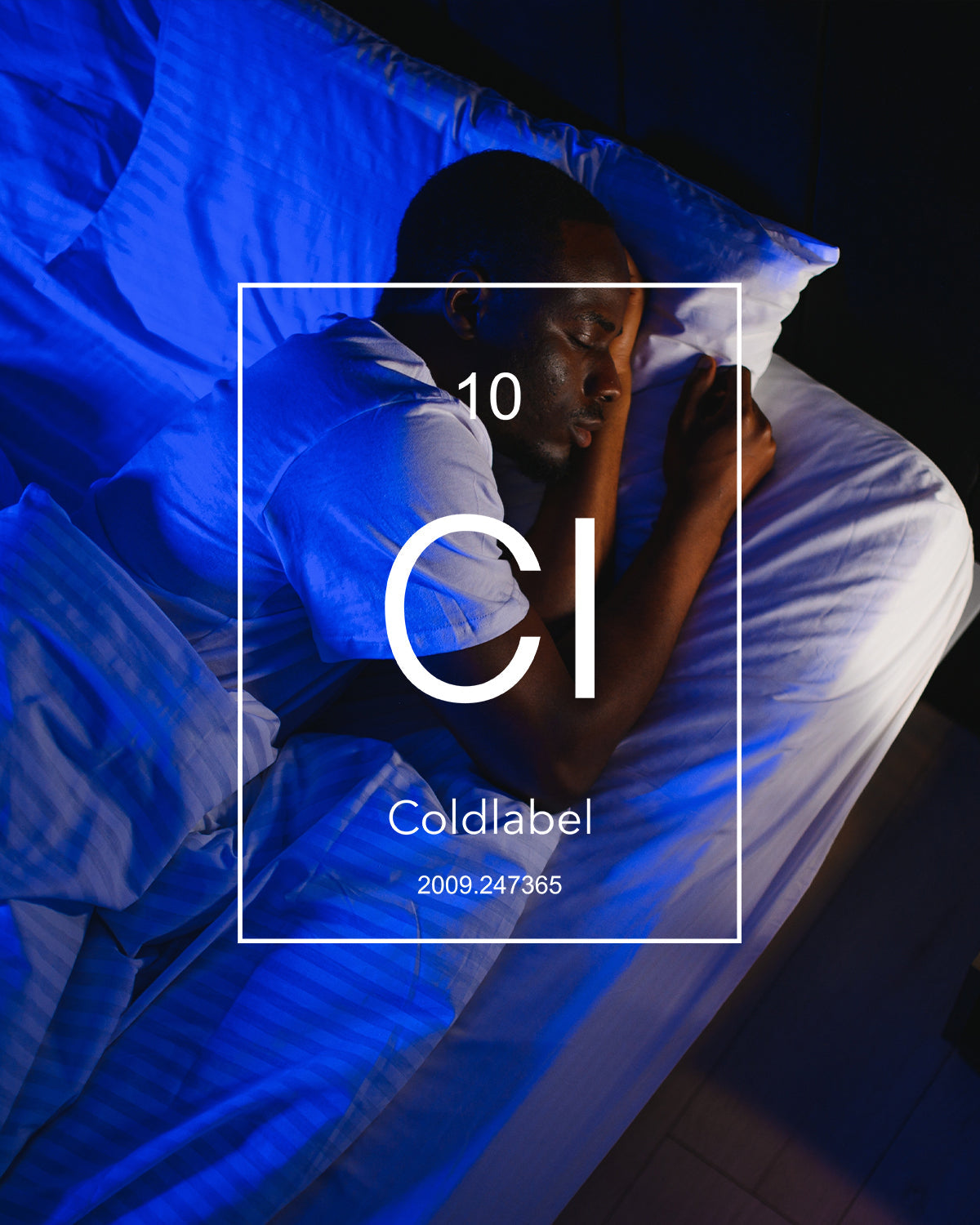 Young black man sleeping. Blue hues.